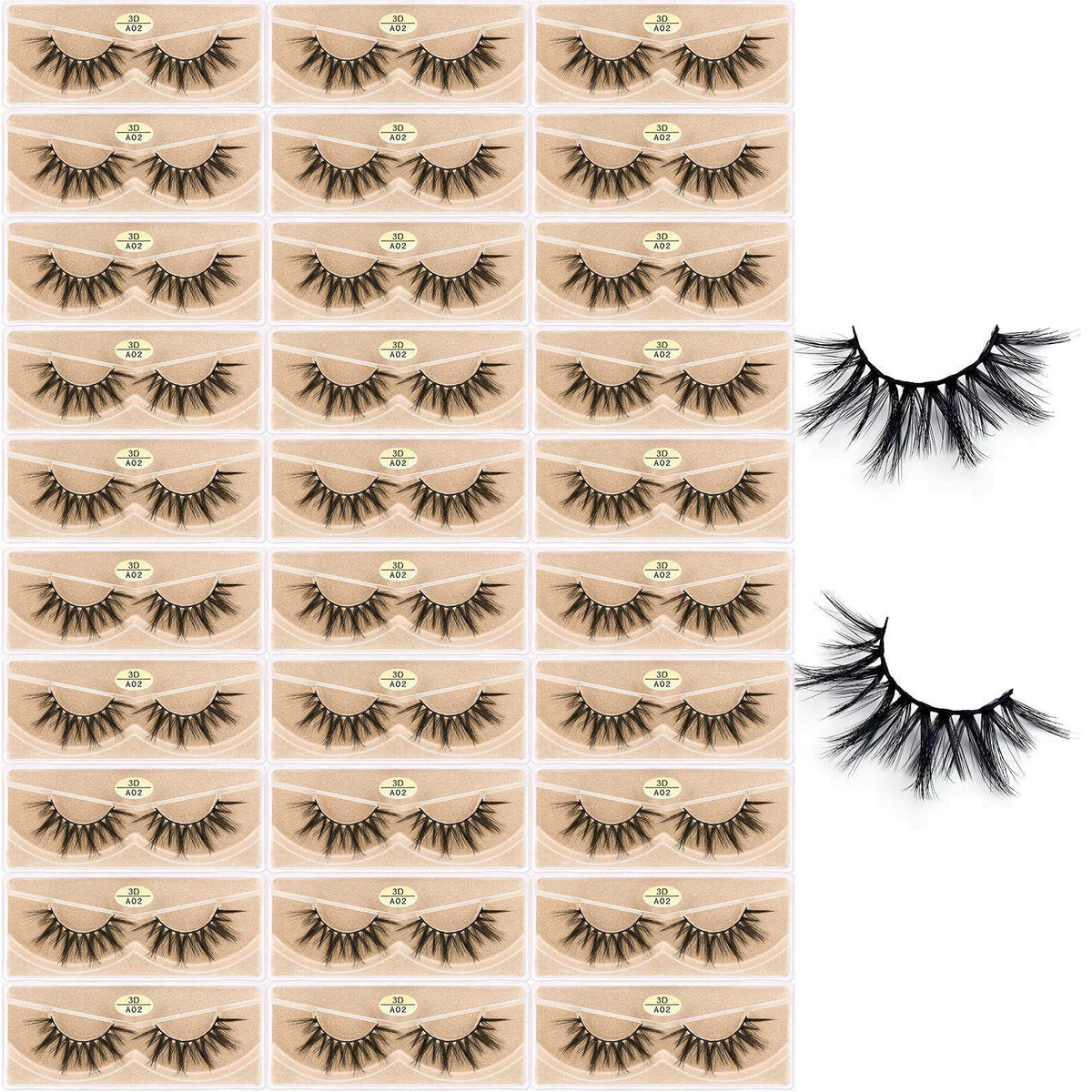 FARRED Wholesale Faux Mink Lashes 30 Pairs 3D A03 Medium Length Vegan Eyelashes Fluffy Volume Strip Lashes Bulk Fake Mix