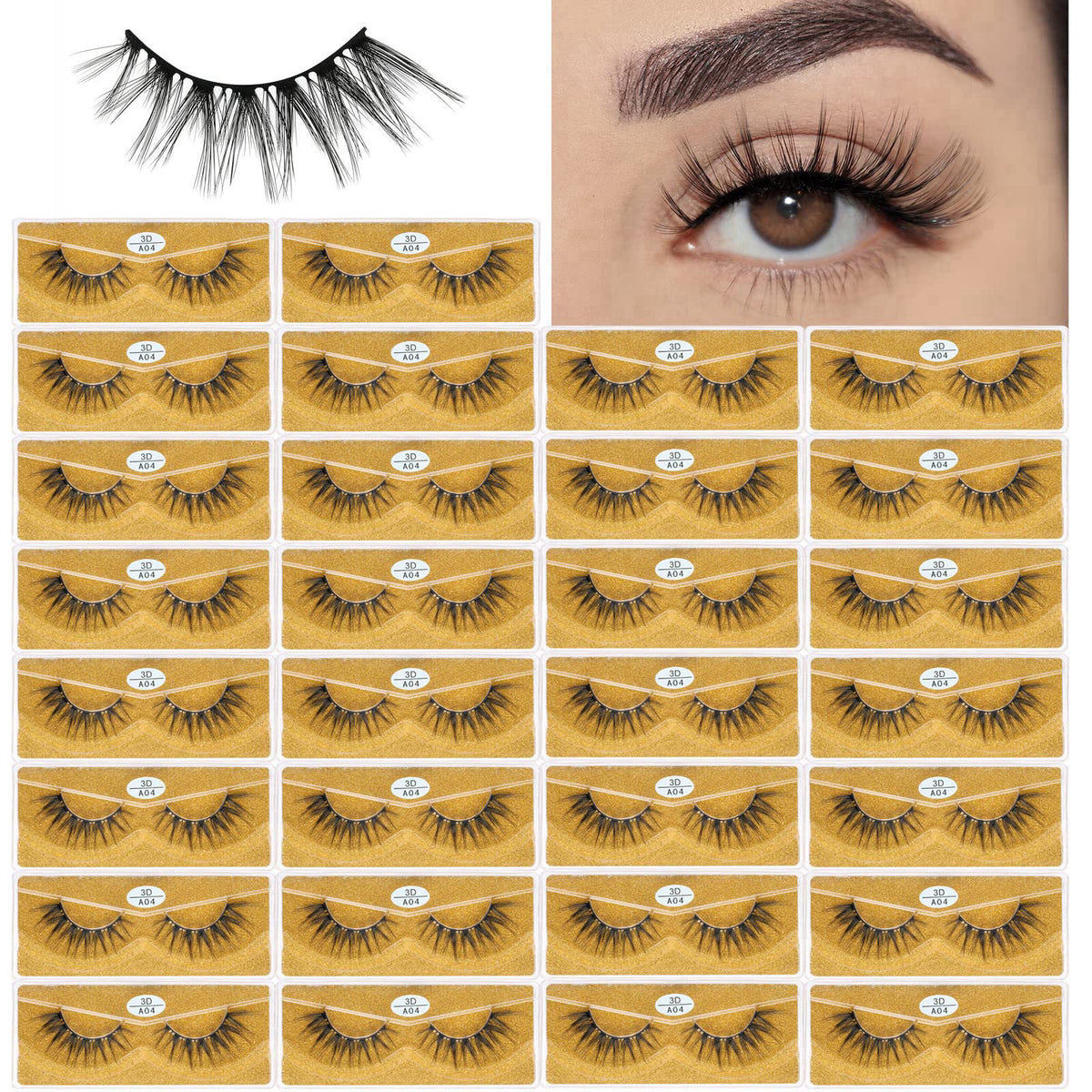 FARRED Wholesale Faux Mink Lashes 30 Pairs 3D A03 Medium Length Vegan Eyelashes Fluffy Volume Strip Lashes Bulk Fake Mix