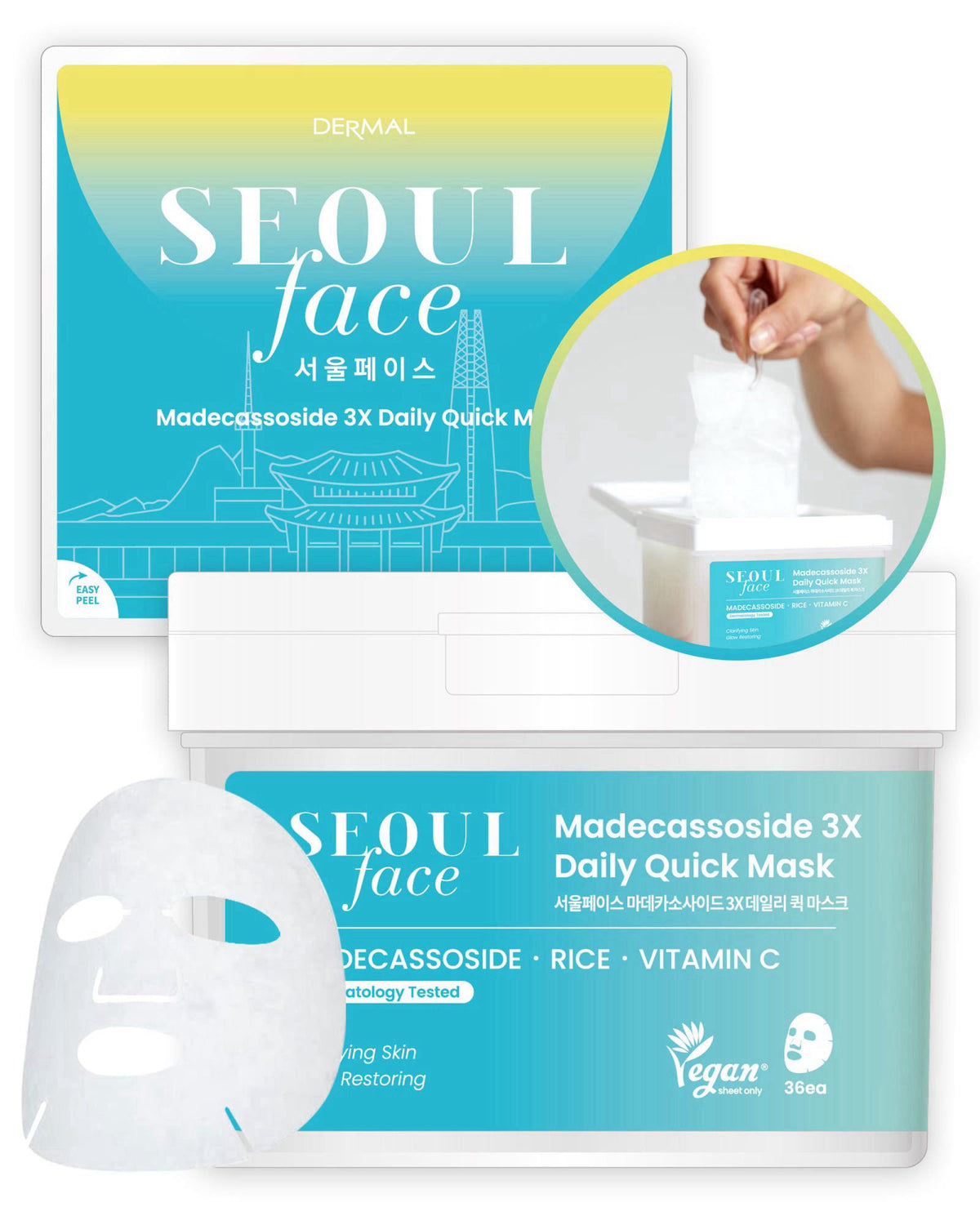 DERMAL Korean Cica Madecassoside 5-Minute Daily Sheet Mask, 36 Count – product photo (Masks)