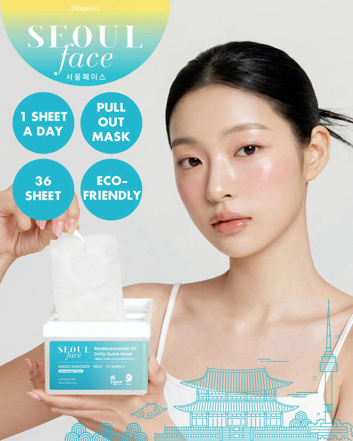 DERMAL Korean Cica Madecassoside 5-Minute Daily Sheet Mask, 36 Count – close-up detail