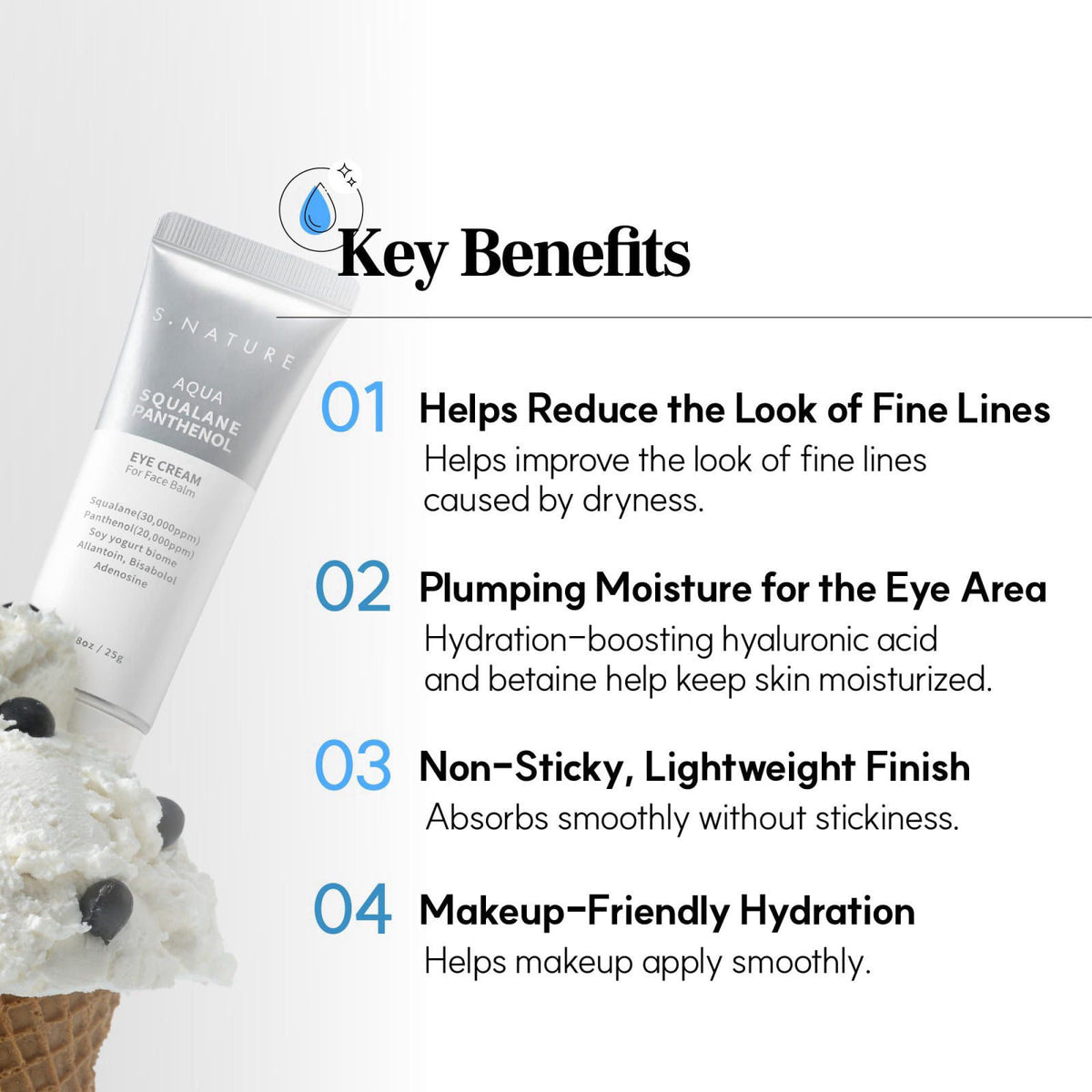 S.NATURE Aqua Squalane Panthenol Eye Cream for Face Balm 025ml | Eye Balm, Bags Under Eyes, Hydration, Nourishing | 0.85