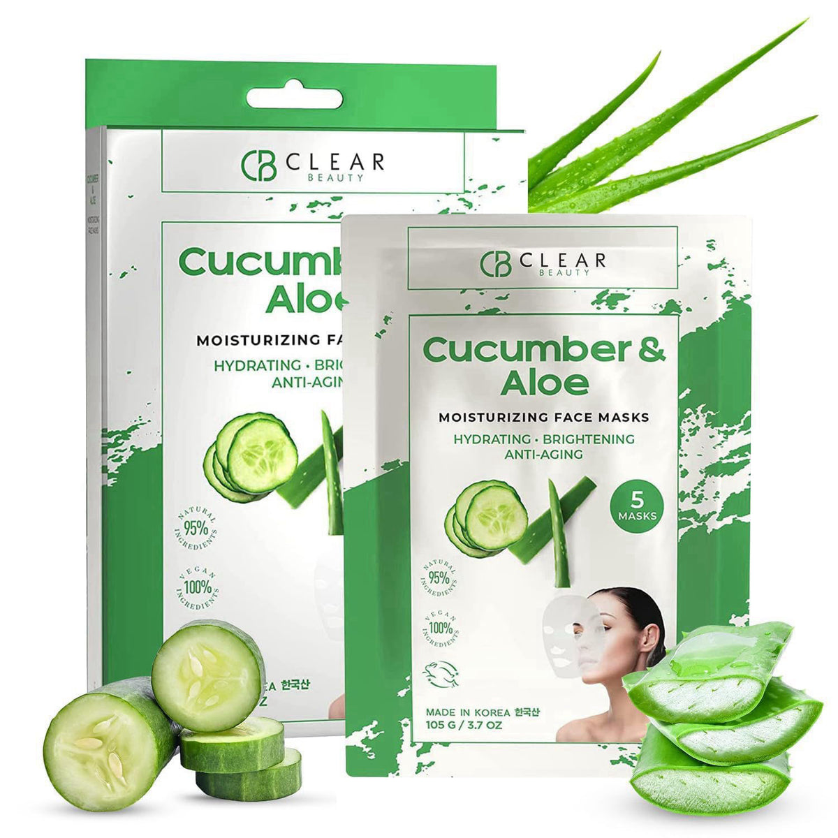 Clear Beauty Cucumber & Aloe Vera Hydrating Face Mask, Dermatologist Tested, Anti-Aging – product photo (Masks)