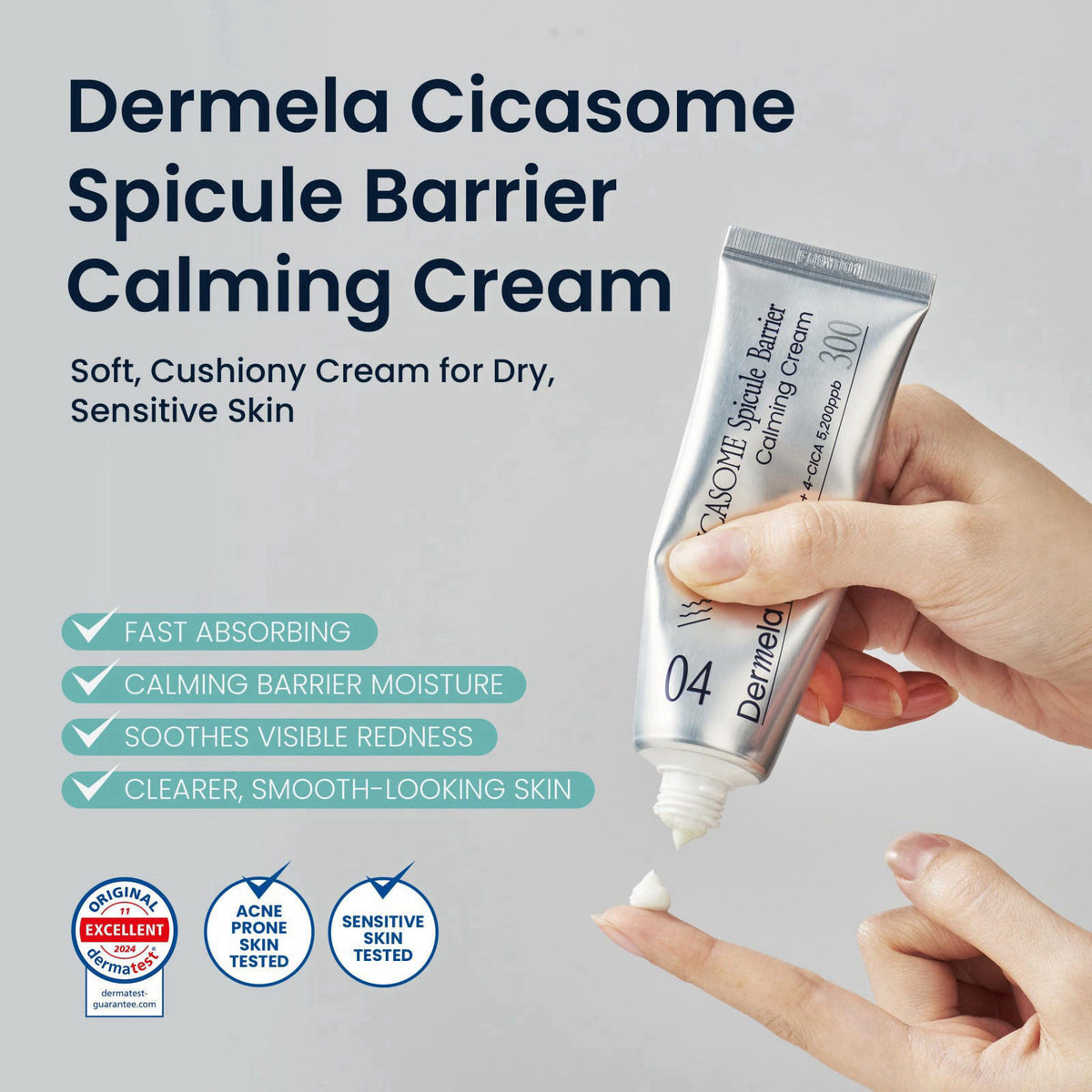 Dermela Cicasome Spicule Barrier Calming Cream, Daily Care Ultra-Hydrating & Soothing with Hyaluronic Acid & Glycerin, 1