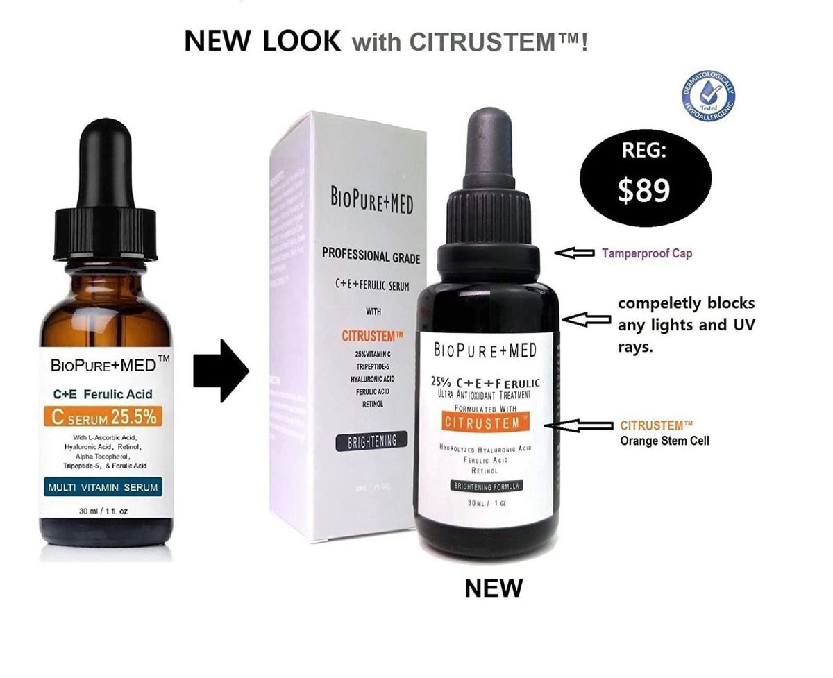 STEMBOTANY BioPureMED 25% Vitamin CE+Ferulic Acid Serum for Face: Anti Wrinkle Serum Retinol 22, Hyaluronic Acid Best Or