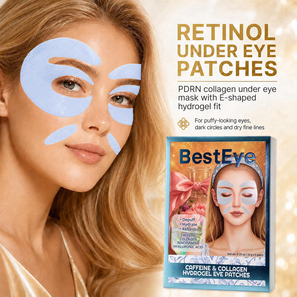 Besteye Retinol Under Eye Patches for Puffy Eyes & Dark Circles, Eye Mask – full view