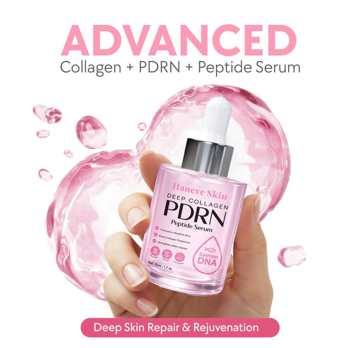Haneve Skin PDRN Serum (50ml/1.69oz – 67% More) – Salmon DNA Peptide Face Serum with Niacinamide, Hydrolyzed Collagen – 