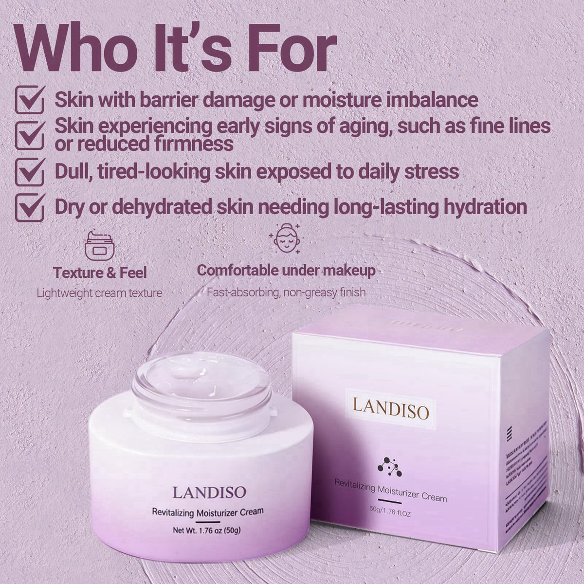 LANDISO NAD+, Bifida & Peptide Anti-Aging Moisturizer - 5 Botanical Extracts Soothing Repair Formula with Hyaluronic Aci