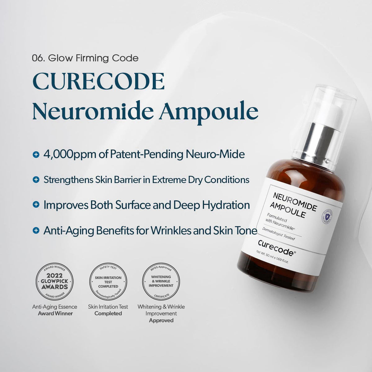 CURECODE Neuromide Ampoule 50ml (1.71 fl oz) Hydrating Facial Serum for Dry Sensitive Skin - Korean Skin Care Face Ampou