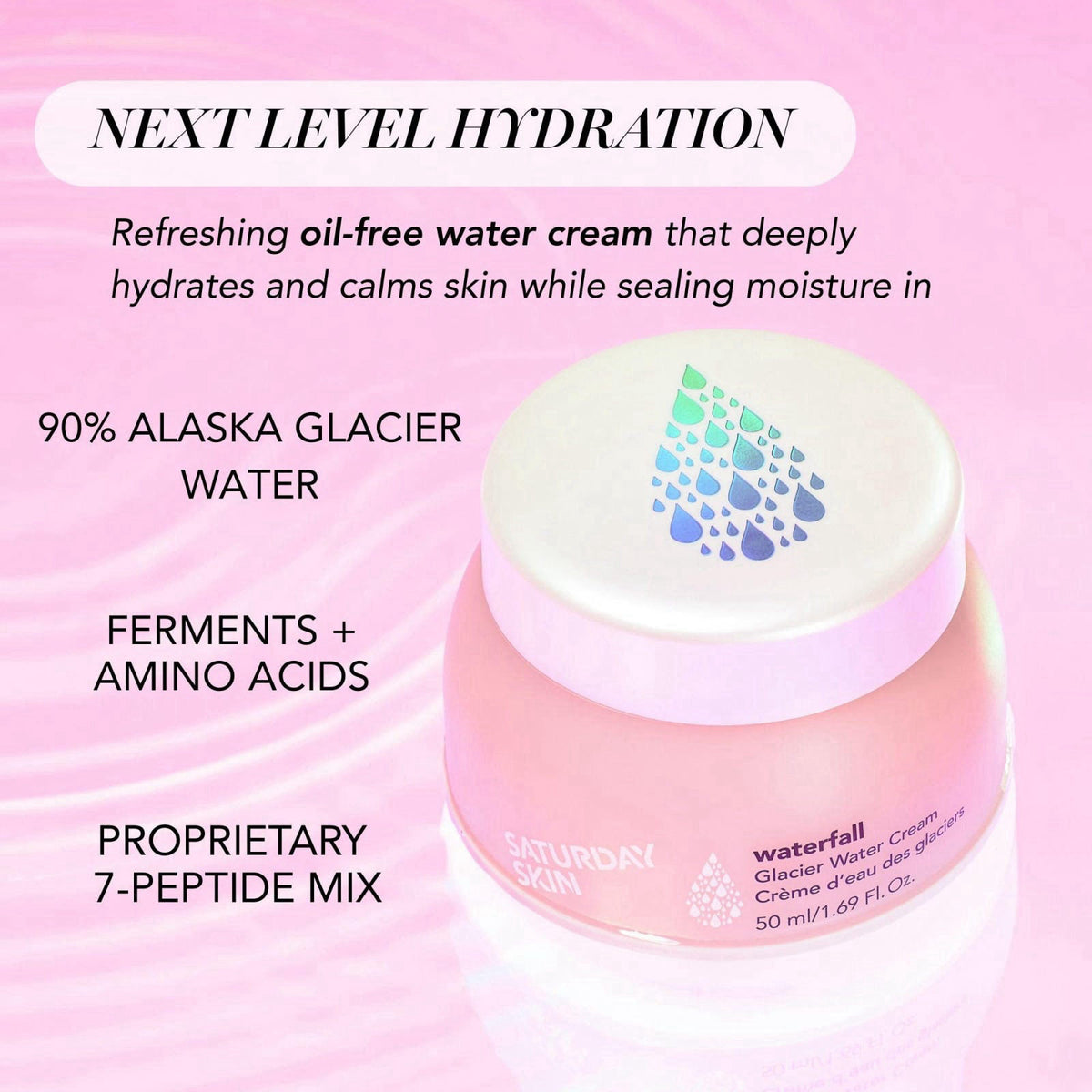 Saturday Skin Waterfall Glacier Water Cream: Oil Free Gel Moisturizer, 50ml – close-up detail