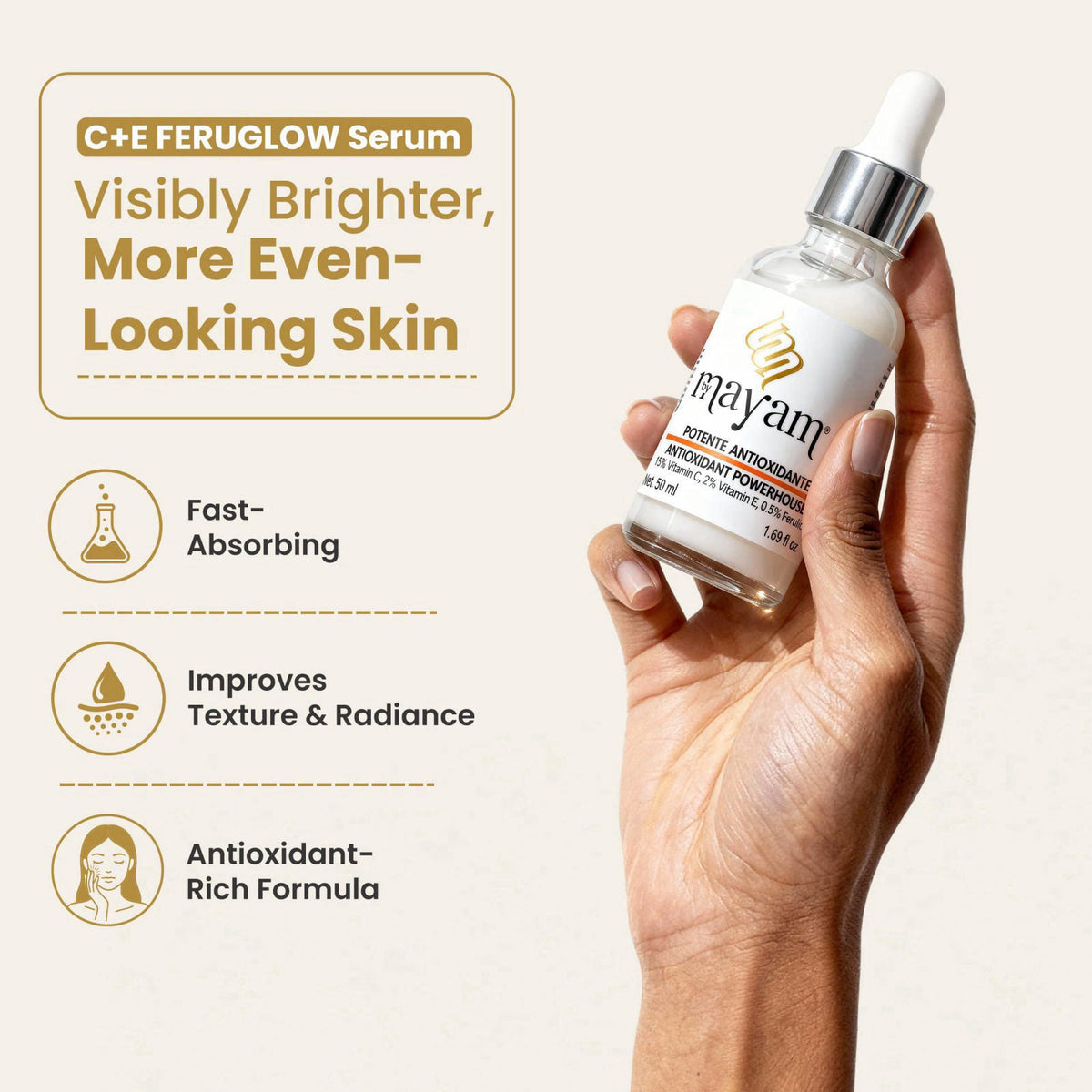 by mayam beauty Mayam Beauty Vitamin C Serum for Face, C+E FERUGLOW Brightening Face Serum with 15% Vitamin C, Vitamin E