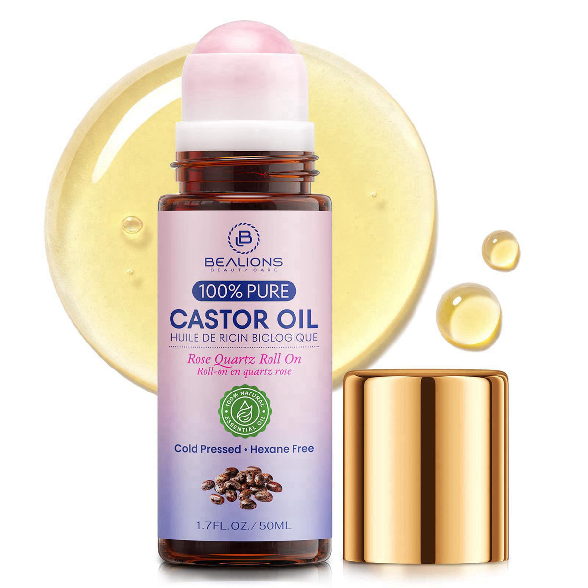 Bealions Castor Oil Rose Quartz Roller Ball (1.7 Fl Oz) – product photo (Face Oil)