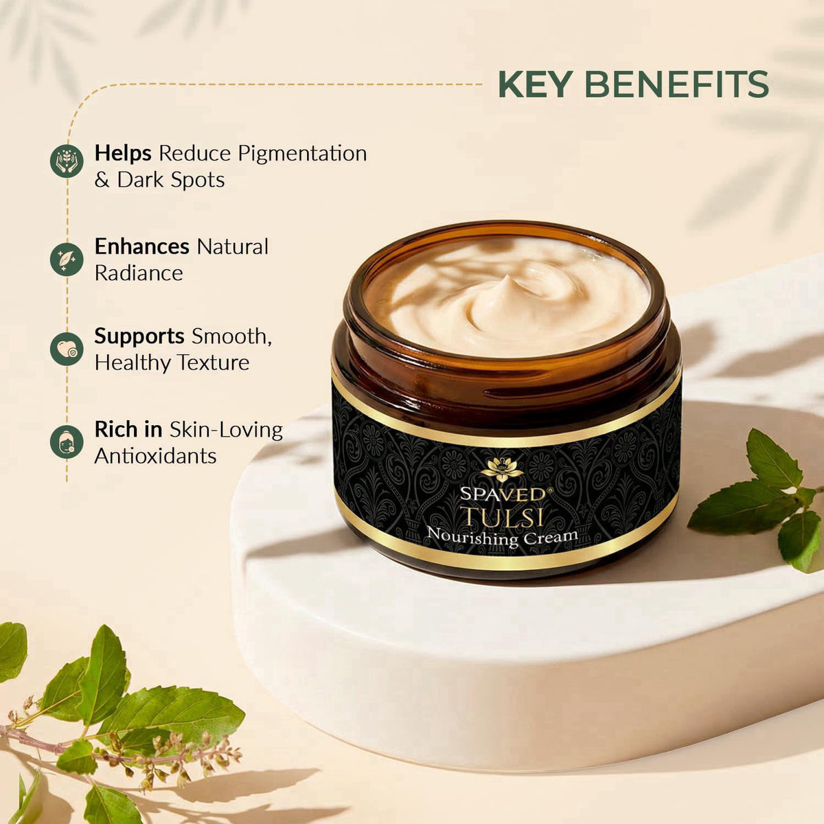 SPAVED Tulsi Face Cream 1.7 oz – Anti-Aging, Barrier Support & Hydrating Moisturizer with Shea Butter, Aloe Vera & Vitam