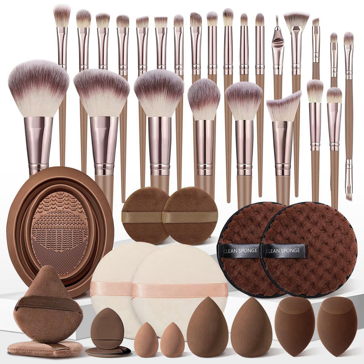 HGHDBT 42Pcs Brown Makeup Brushes Set Professional Premium Synthetic for Blush Foundation Eye Shadow Concealer Powder Ey
