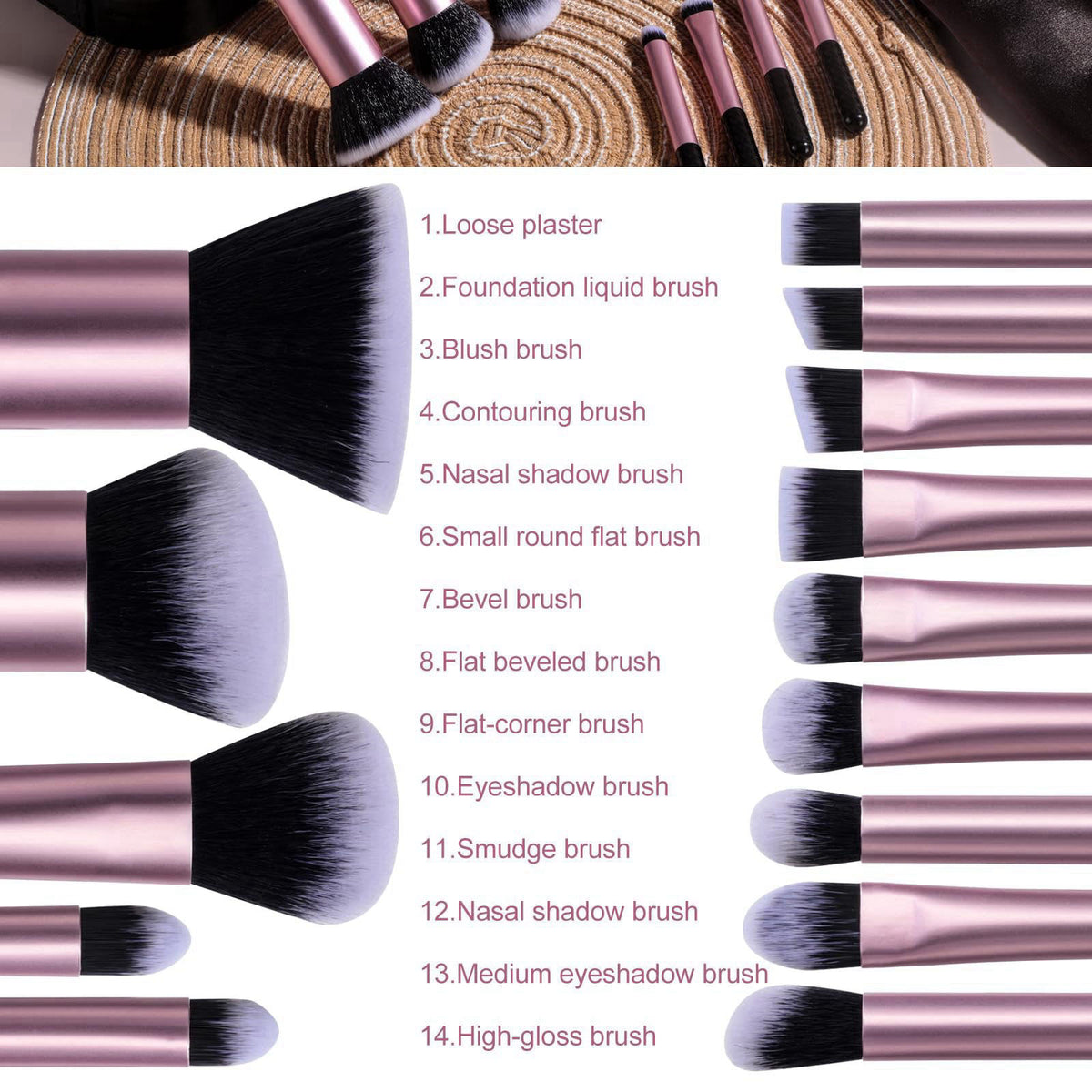 BS-MALL Makeup Brushes Set 14 Pcs with LED Light Mirror – Premium Cosmetic Tools for Flawless Beauty Routines (Black) – 