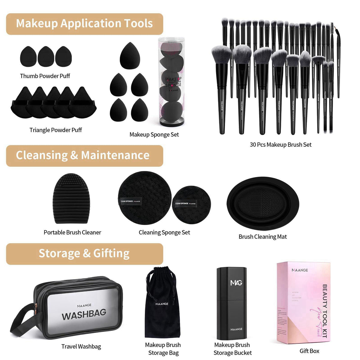 MAANGE Makeup Brush Set 51 PCS Professional Makeup Brushes for Foundation Powder Concealers Eye shadows Blending Blush T