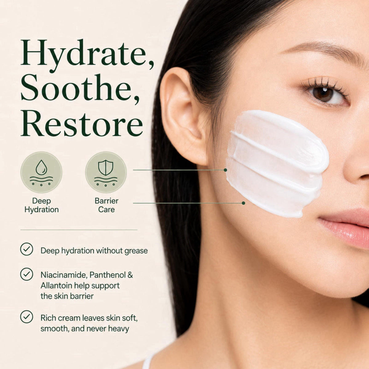 coeternal Hydrating Face Moisturizer for Dry & Sensitive Skin, K-Beauty – back view and specifications