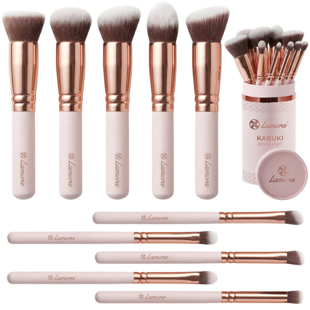 Lamora Kabuki Makeup Brush Set - 10 Essential Face, Eye, Precision Brushes – product photo (Foundation Brushes)