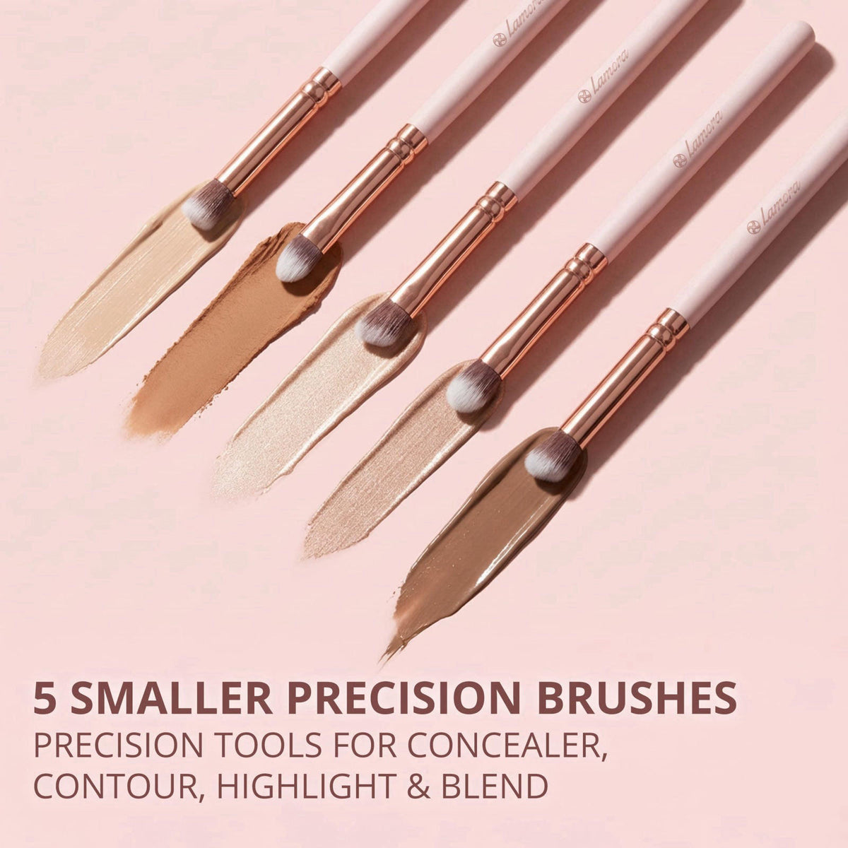 Lamora Kabuki Makeup Brush Set - 10 Essential Face, Eye, Precision Brushes – alternate angle