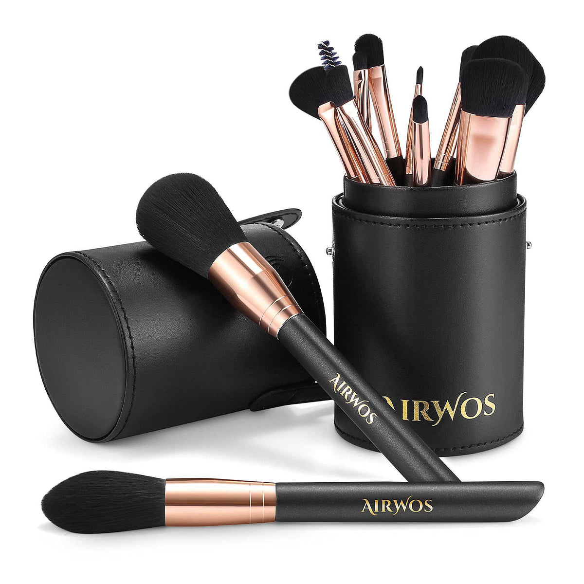 AirWos® 14 Pcs Professional Makeup Brush Set with Case - Synthetic Foundation, Powder, Eyeshadow, Concealer Brushes with