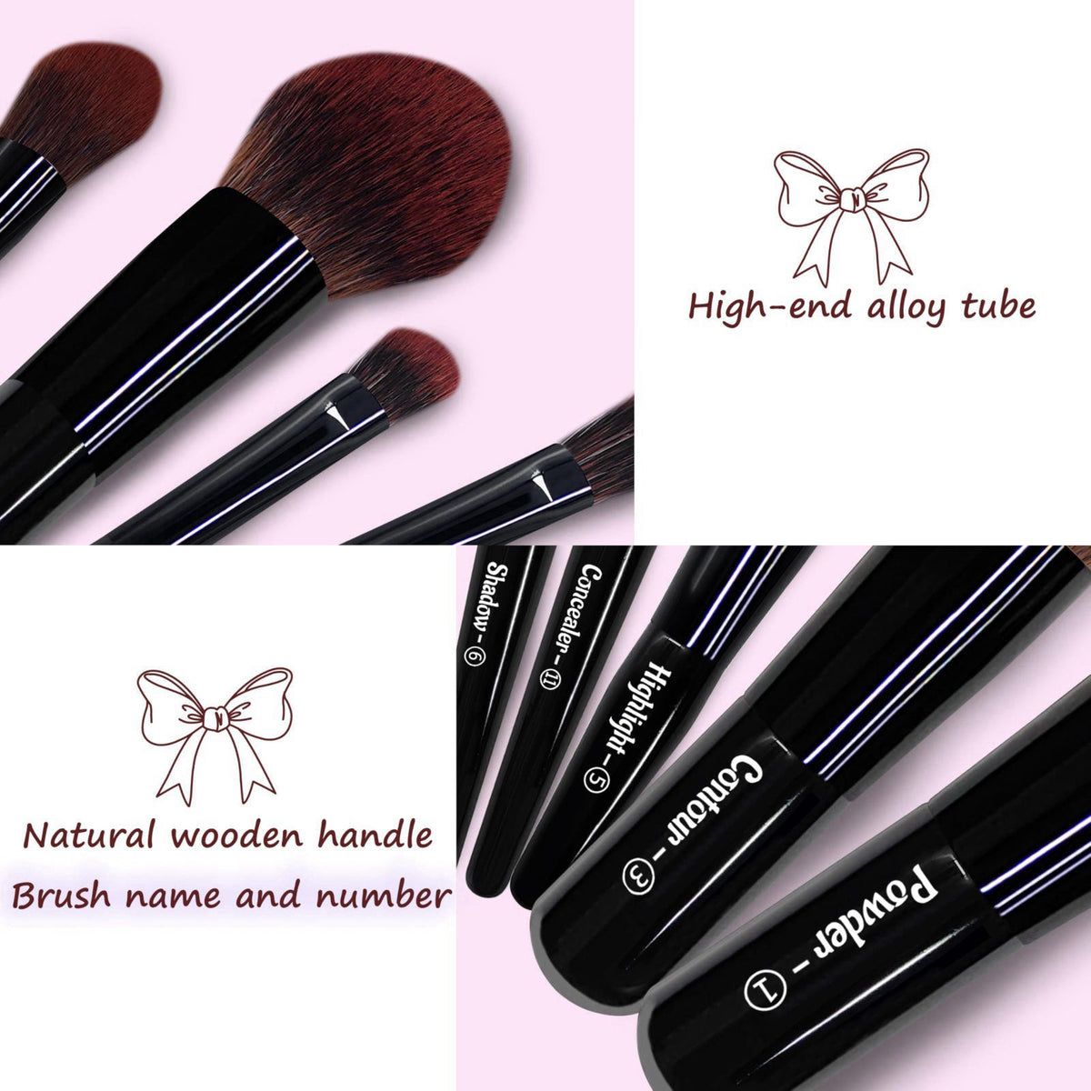 Jilier Travel Makeup Brush Set, 14 pcs Mini Makeup Brushes for Foundation, Powder, Eyeshadow, Highlight, Contour, Blush 