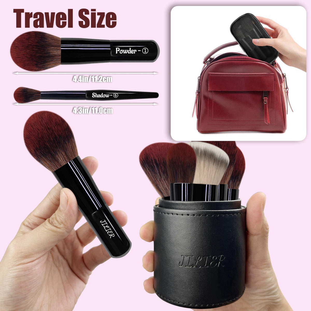 Jilier Travel Makeup Brush Set, 14 pcs Mini Makeup Brushes for Foundation, Powder, Eyeshadow, Highlight, Contour, Blush 