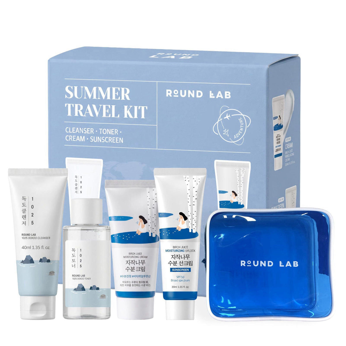 ROUND LAB Summer Travel Essential Kit with Sunscreen, 4 Step Skincare Set – product photo (Sets &amp; Kits)