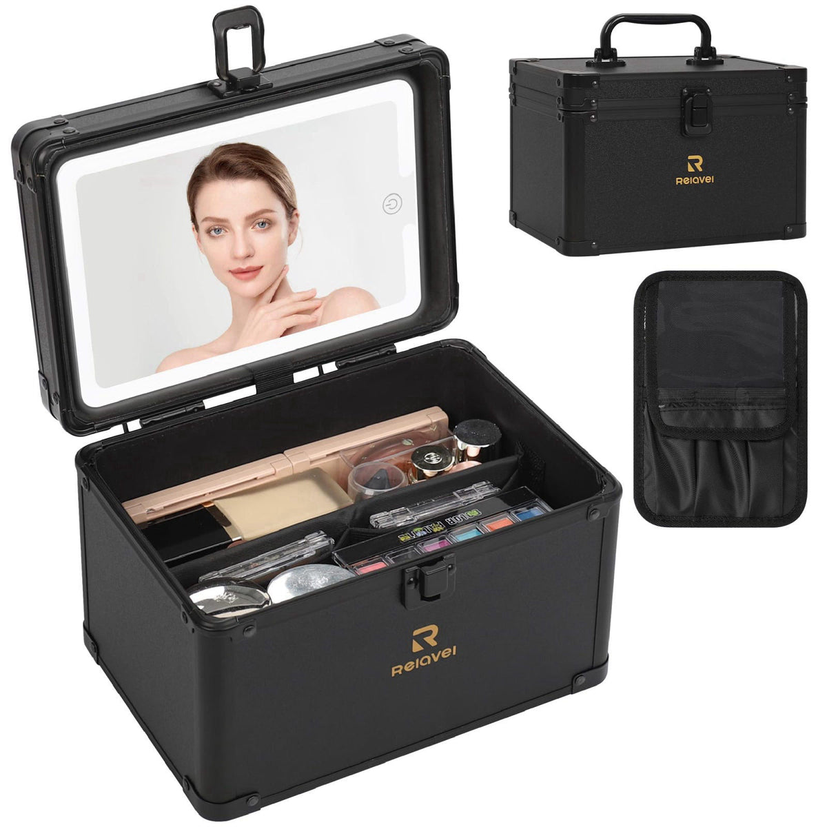 Relavel Travel Small Makeup Bag With LED Mirror in 3-Mode Light – product photo (Train Cases)