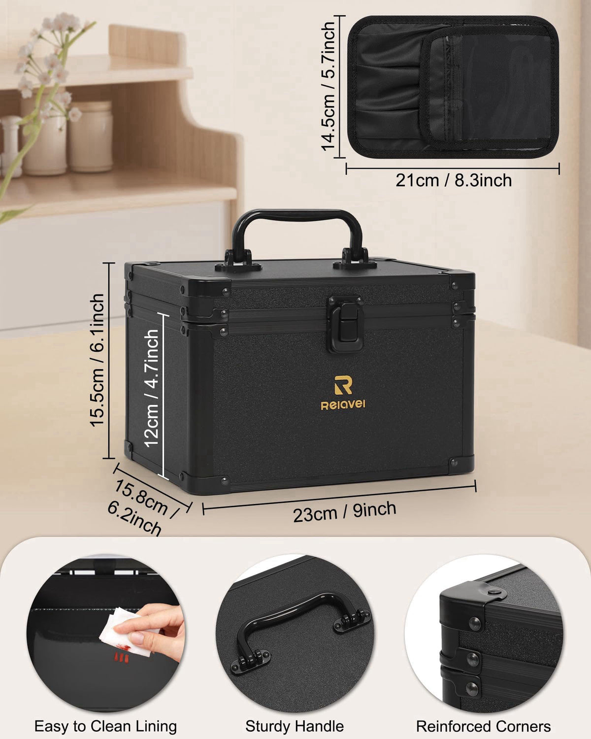Relavel Travel Small Makeup Bag With LED Mirror in 3-Mode Light – close-up detail