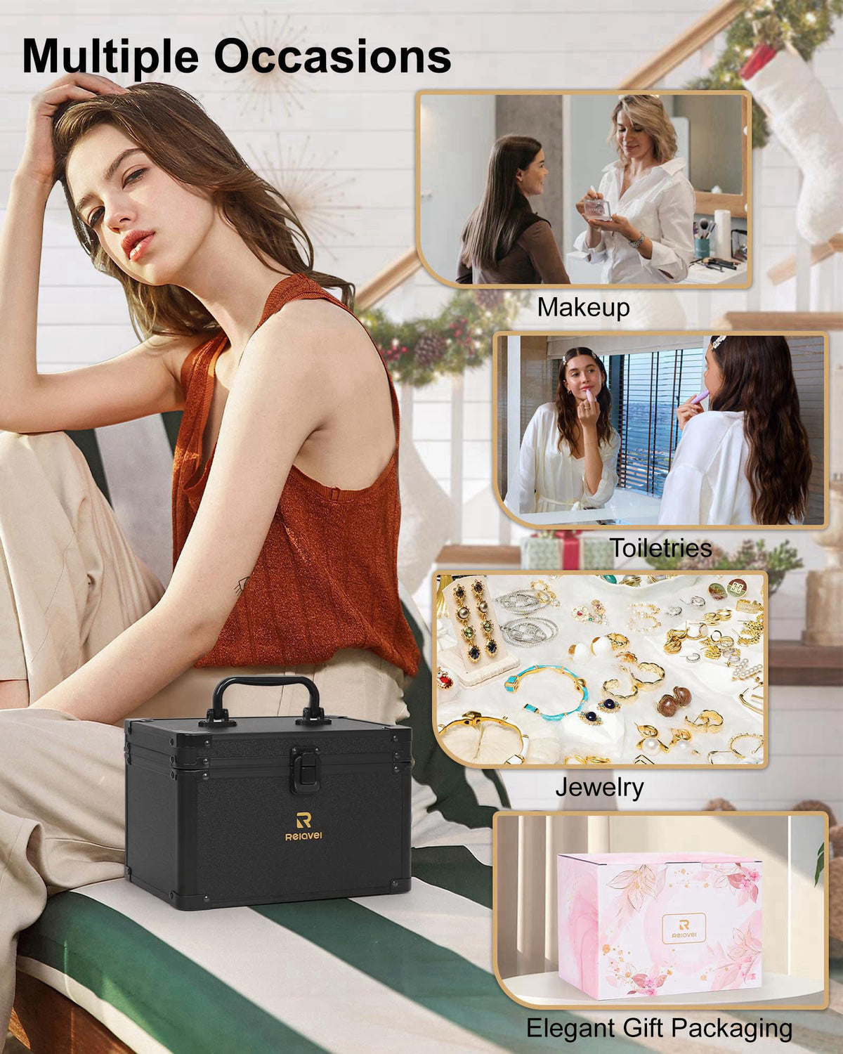 Relavel Travel Small Makeup Bag With LED Mirror in 3-Mode Light – full view