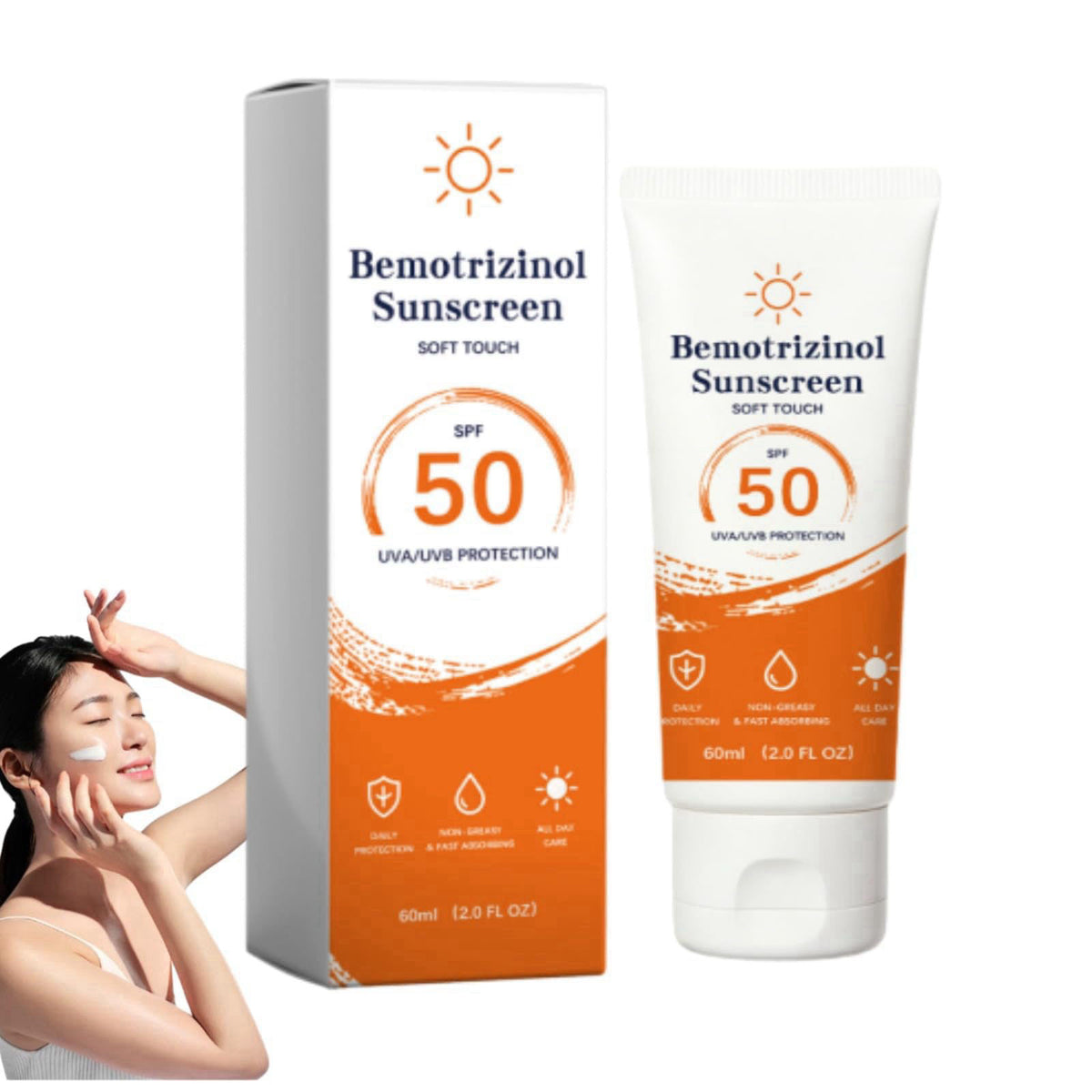 Bemotrizinol Sunscreen Sunscreen SPF 50, Face & Body Sun Care Lotion, Water & Sweat Resistant, Lightweight Invisible Fin