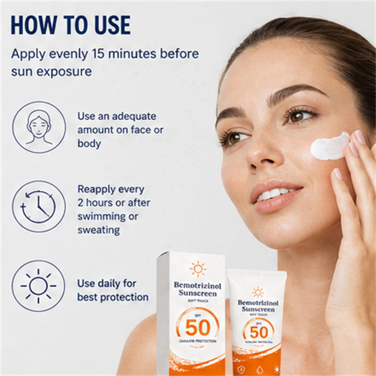 Bemotrizinol Sunscreen Sunscreen SPF 50, Face & Body Sun Care Lotion, Water & Sweat Resistant, Lightweight Invisible Fin