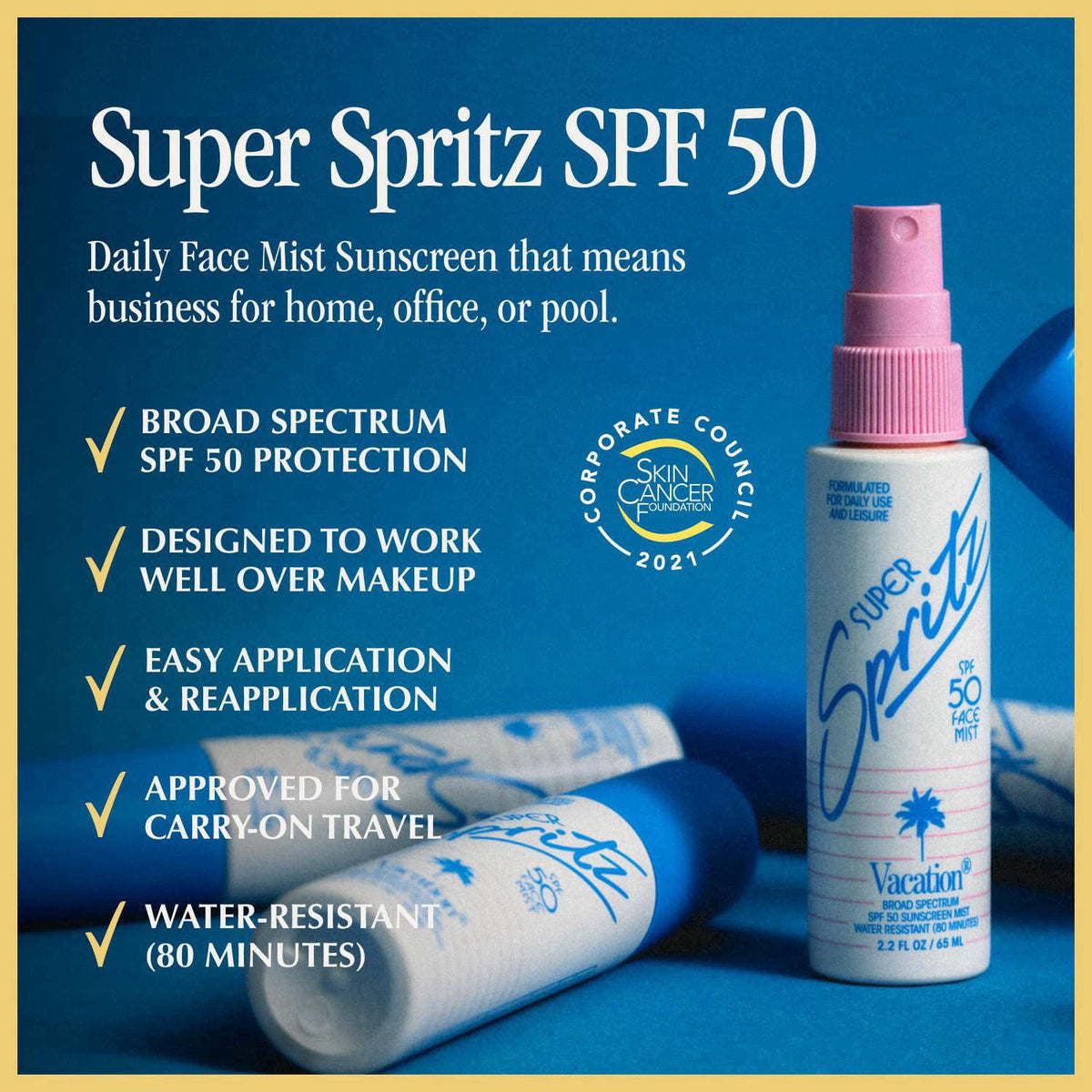 Vacation Super Spritz SPF 50 Face Sunscreen Spray and Air Freshener Bundle – close-up detail
