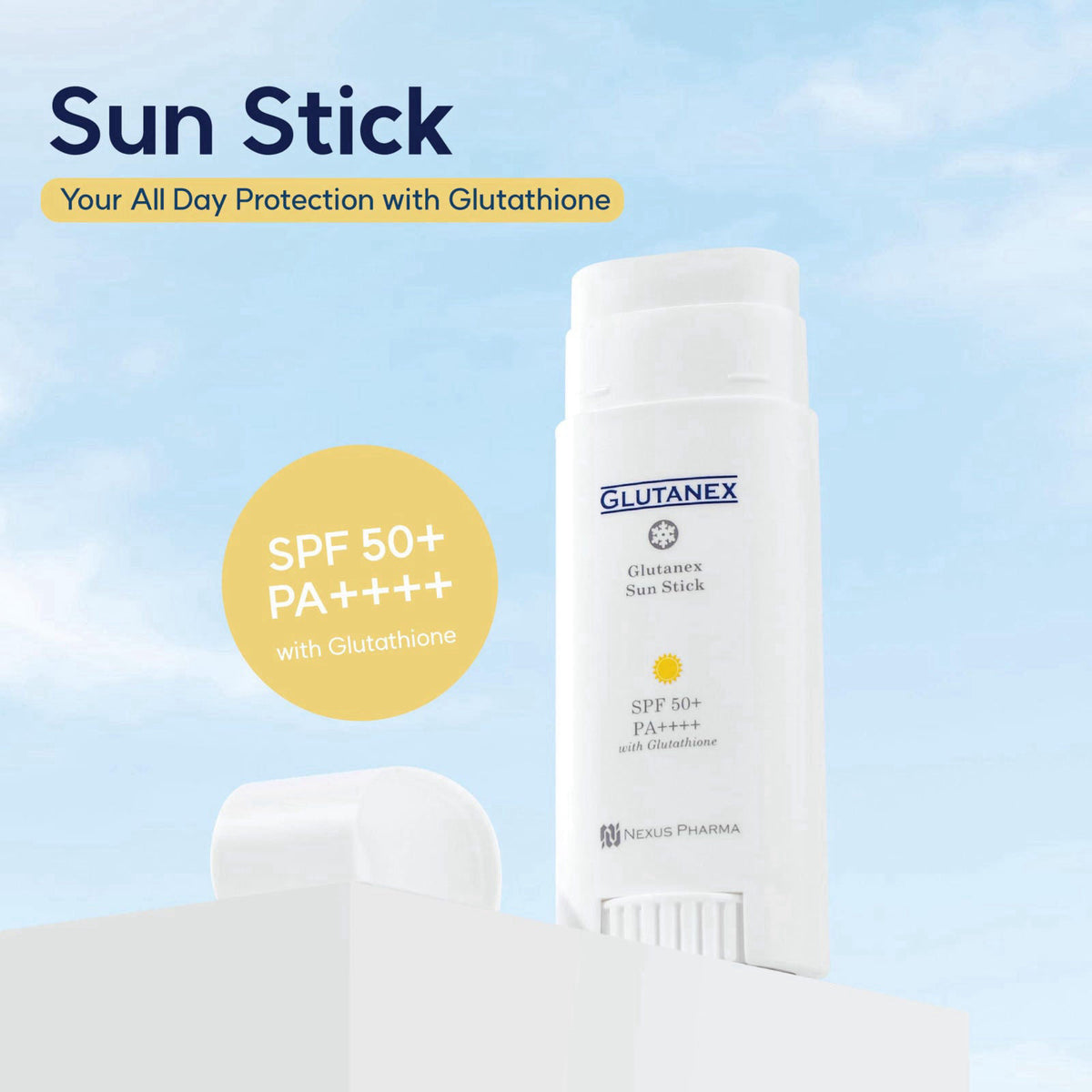 Glutanex Sun Stick SPF 50+ PA++++ 30g (1.05 oz) - UV Protection with Glutathione, Non-Sticky, Natural and Mild Matte Fin