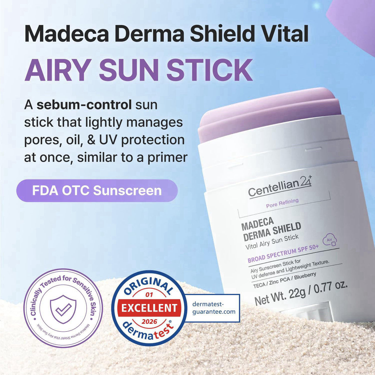 CENTELLIAN 24 Madeca Derma Shield Vital Airy Sun Stick - Matte Finish – close-up detail in White
