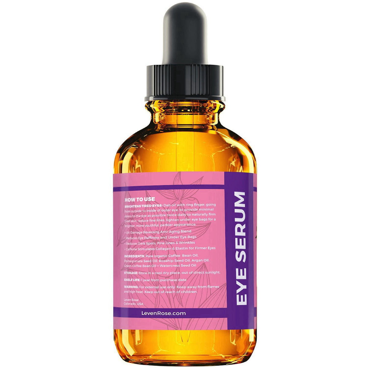 Leven Rose Anti-Aging Power Pack, with Vitamin E Serum, Pomegranate Seed Oil 2oz, Coffee Eye Lift Serum 1oz, for Hair, S