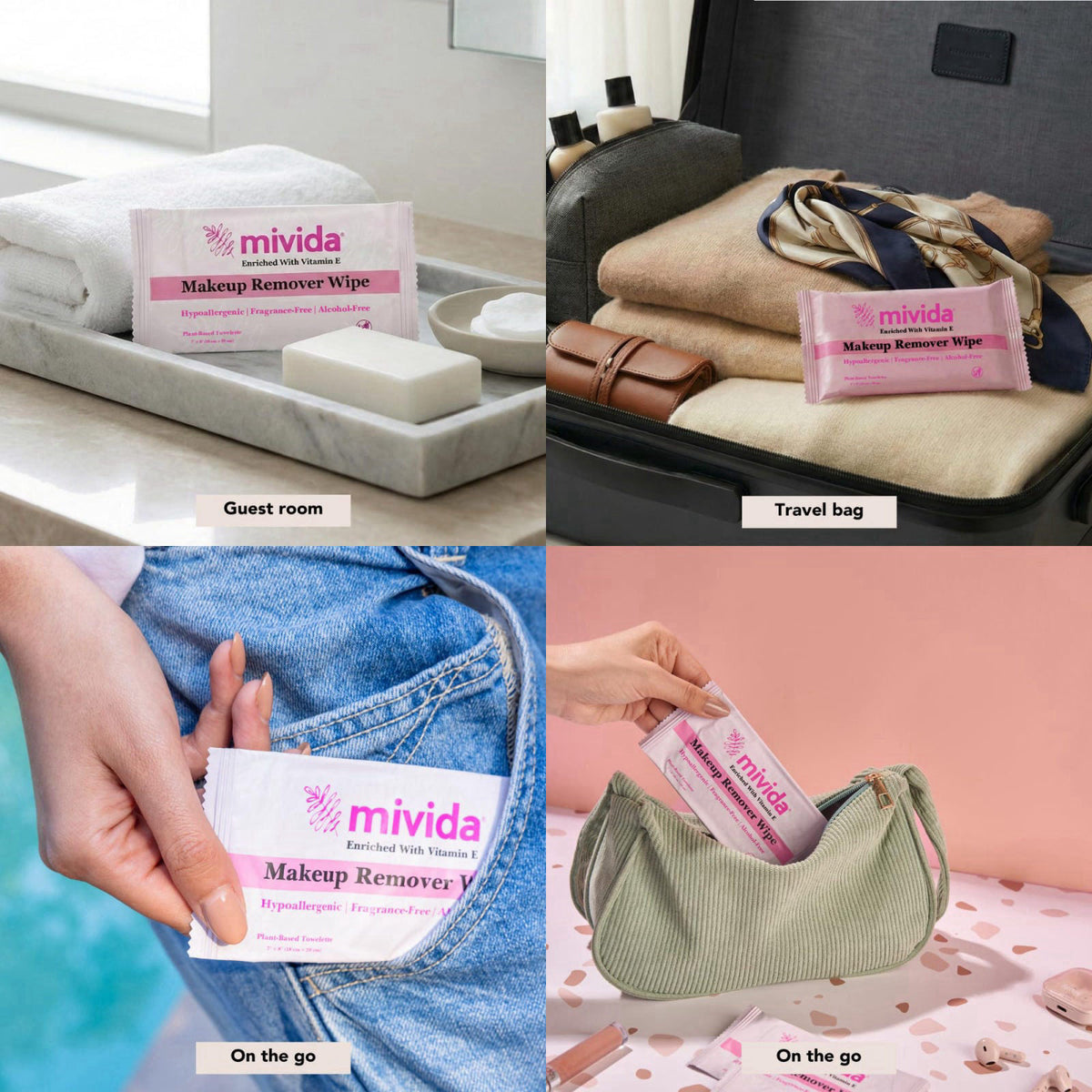 mivida 100 Count Hypoallergenic Makeup Remover Wipes Individually Wrapped with Vitamin E | Dermatologist Tested Alcohol-