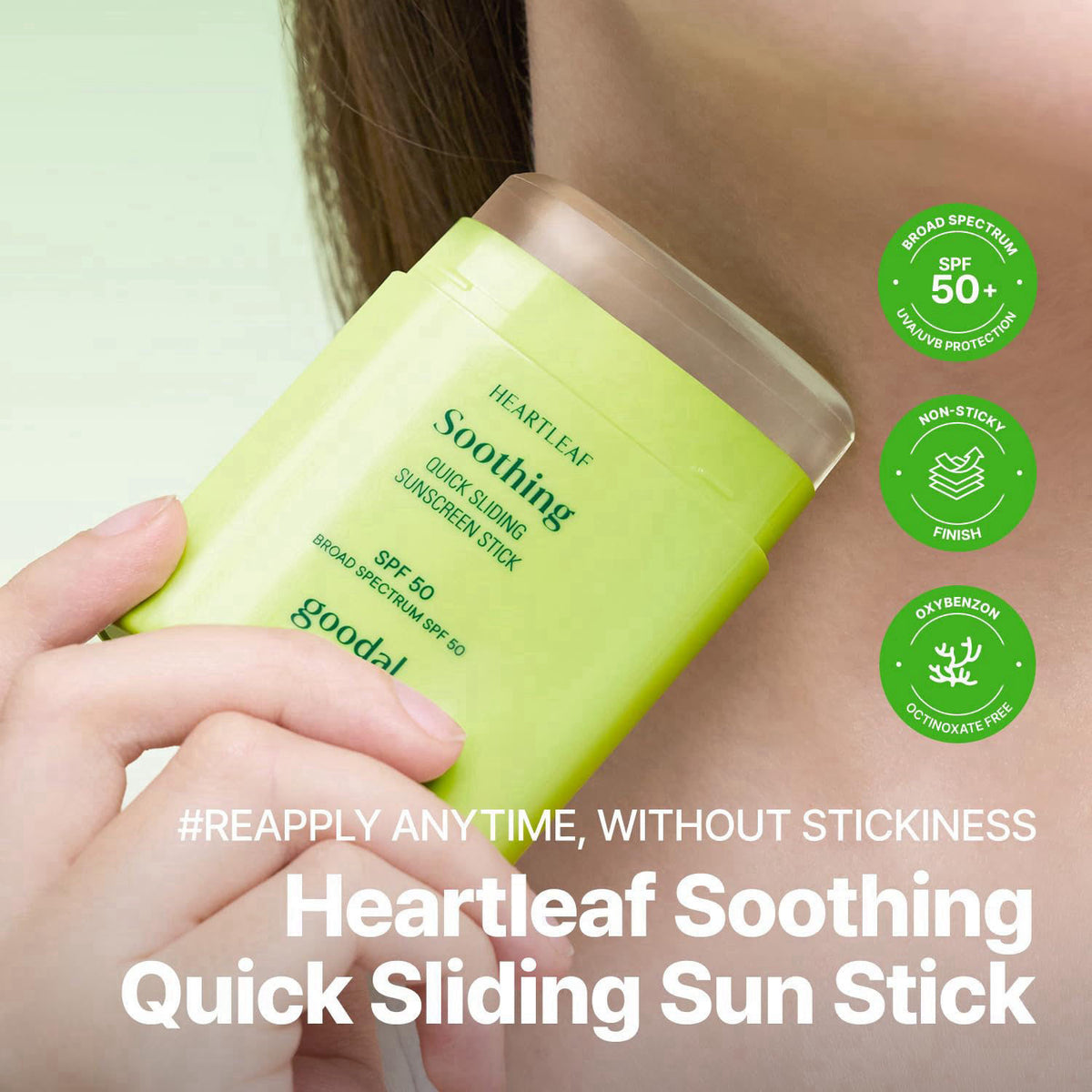 GOODAL Heartleaf Soothing Quick Sliding Sunscreen Stick, Broad Spectrum SPF 50, Lightweight Korean Sun Stick for Face & 
