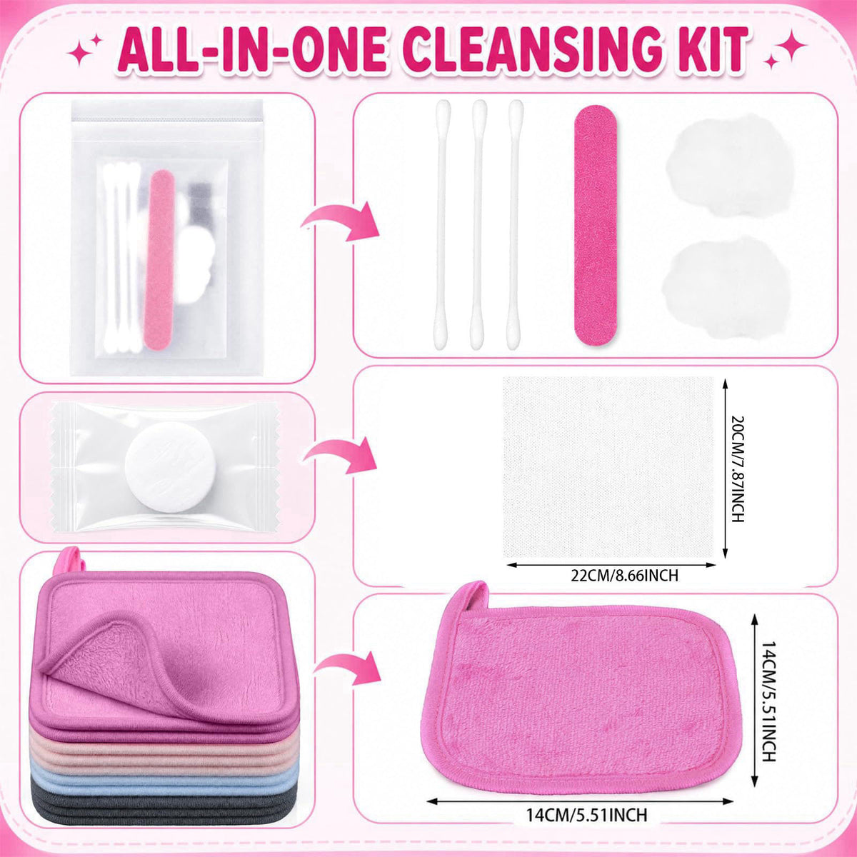 CrystalSylara 150 Pcs Travel Women Beauty Care Kit Bulk with Cotton Swab Nail File Vanity Pack Compressed Towel Makeup R