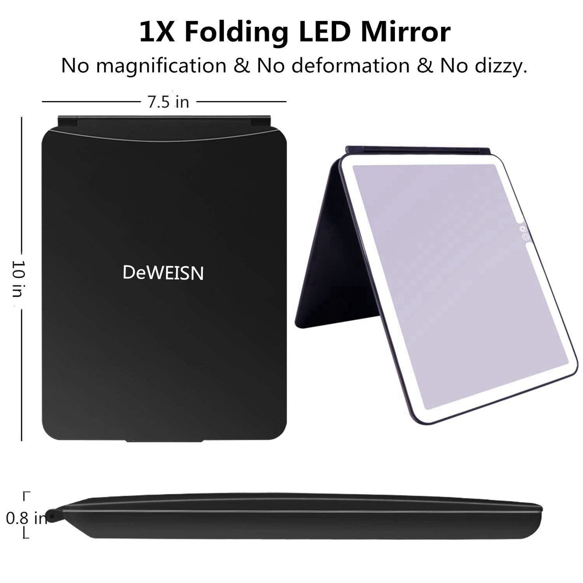 deweisn Folding Lighted Makeup Mirror with 72 LEDs 3 Colors Light Modes USB Rechargable 1800mA Batteries Portable Ultra 
