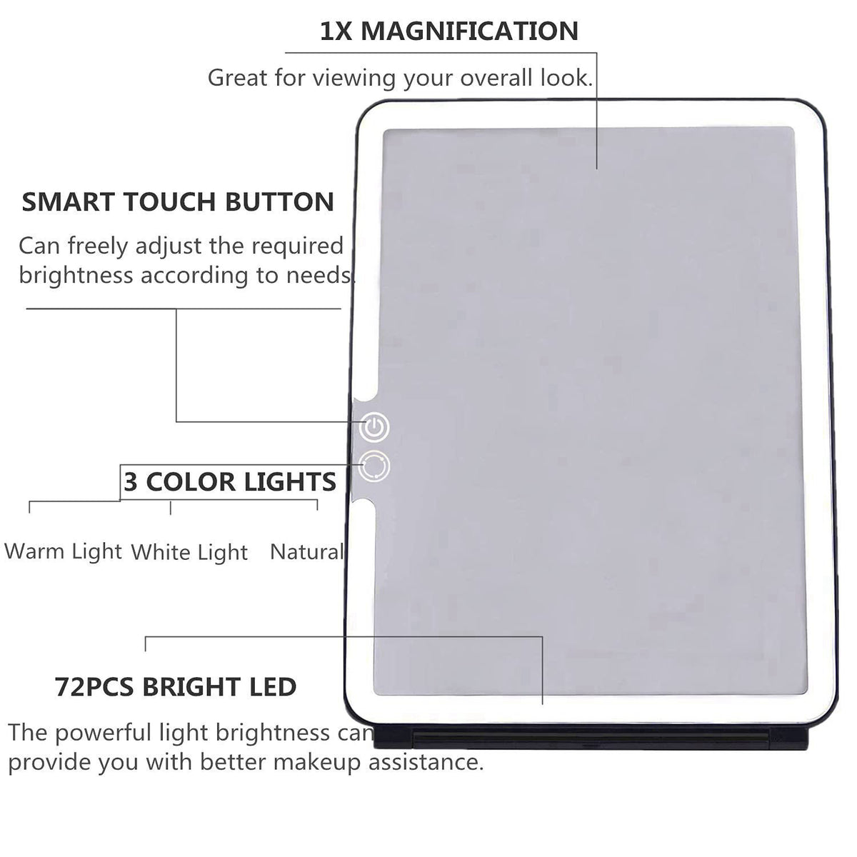 deweisn Folding Lighted Makeup Mirror with 72 LEDs 3 Colors Light Modes USB Rechargable 1800mA Batteries Portable Ultra 