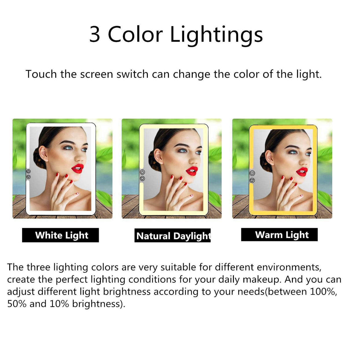 deweisn Folding Lighted Makeup Mirror with 72 LEDs 3 Colors Light Modes USB Rechargable 1800mA Batteries Portable Ultra 