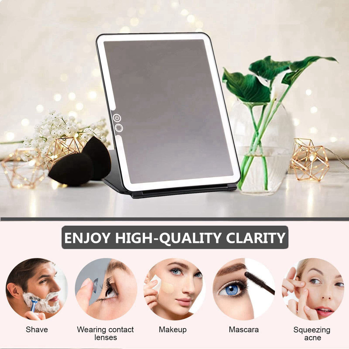 deweisn Folding Lighted Makeup Mirror with 72 LEDs 3 Colors Light Modes USB Rechargable 1800mA Batteries Portable Ultra 