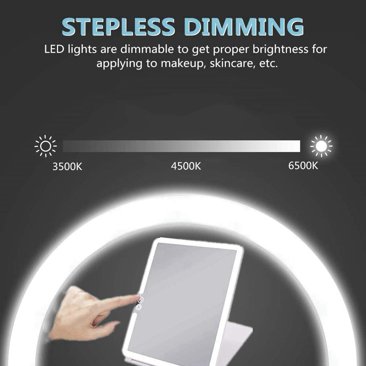 deweisn Folding Lighted Makeup Mirror with 72 LEDs 3 Colors Light Modes USB Rechargable 1800mA Batteries Portable Ultra 