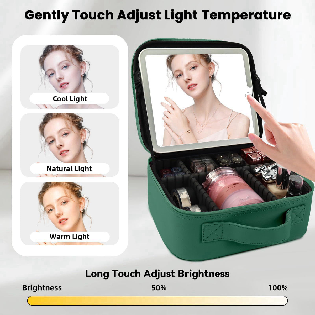 SUILU Makeup Bag with Mirror,Portability Cosmetic Case Portable Cosmetic Brush Organizer Bag with Adjustable Dividers,Gi