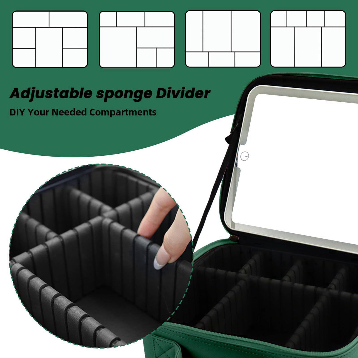 SUILU Makeup Bag with Mirror,Portability Cosmetic Case Portable Cosmetic Brush Organizer Bag with Adjustable Dividers,Gi