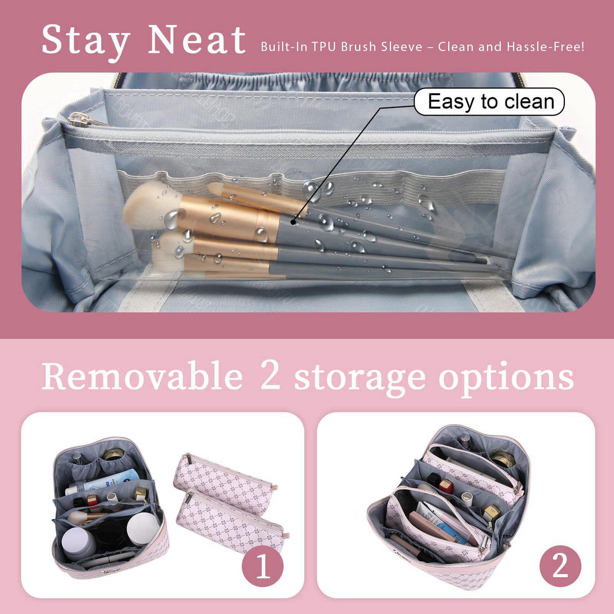 BOYATU Travel Makeup Bag Cosmetic Bags for Women: 3-Piece Makeup Bag Set – full view