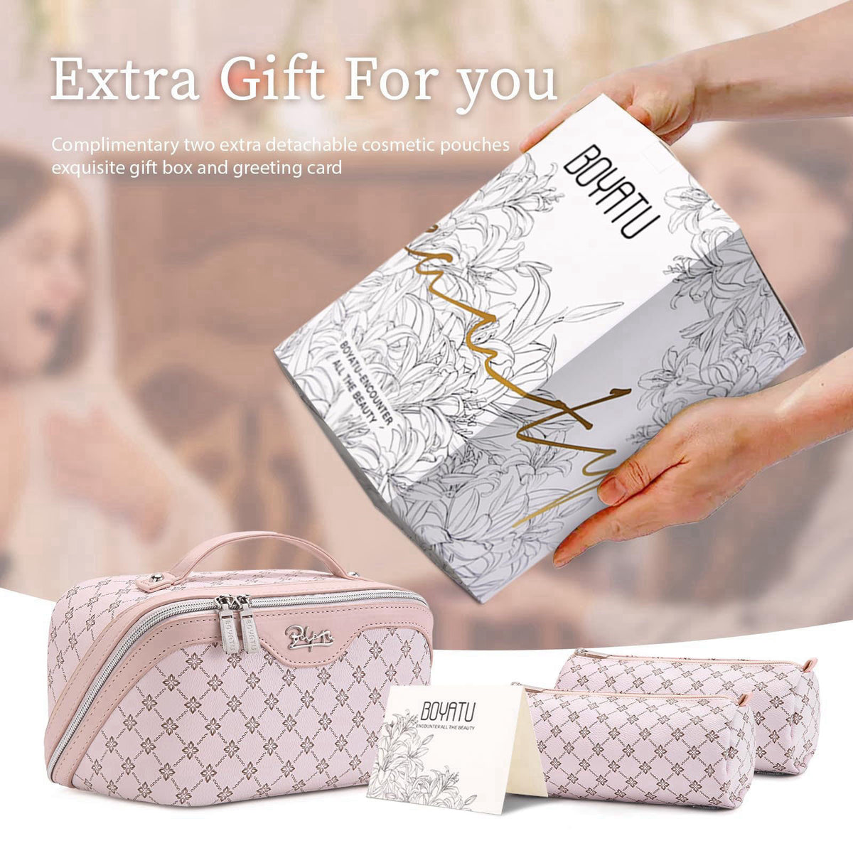 BOYATU Travel Makeup Bag Cosmetic Bags for Women: 3-Piece Makeup Bag Set – alternate angle
