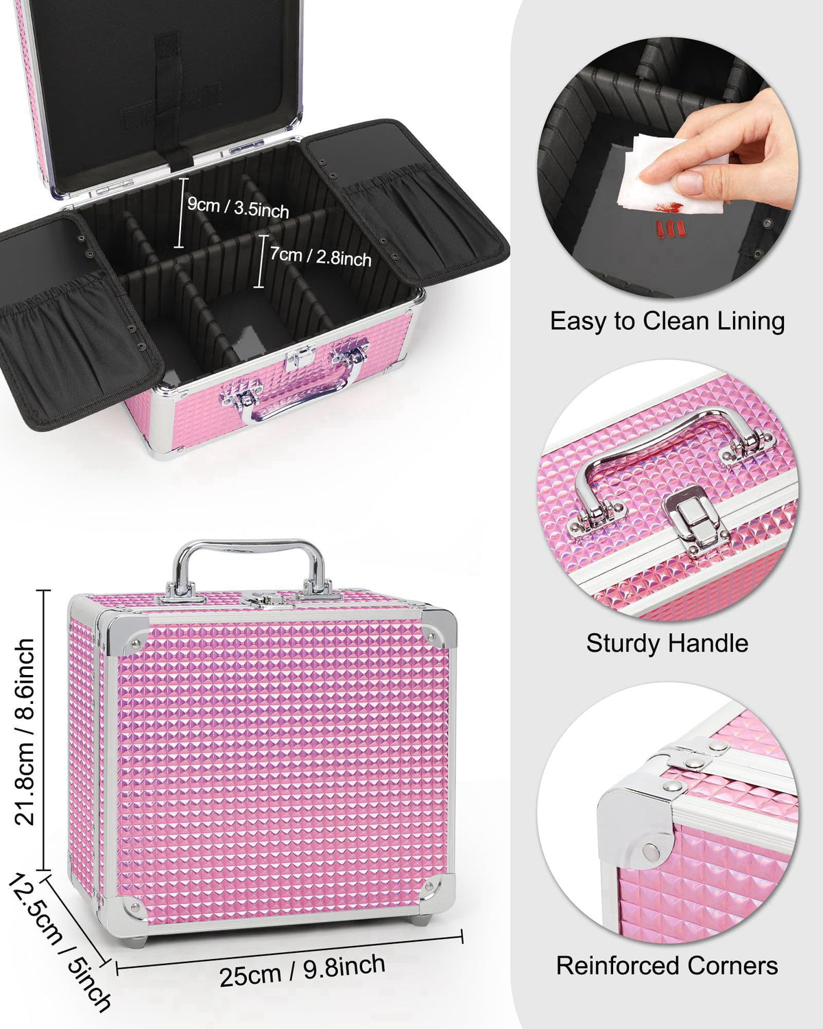 Relavel Makeup Bag with LED Mirror, Makeup Box Travel Train Case with Rechargeable Lighted Mirror, Cosmetic Brush Organi