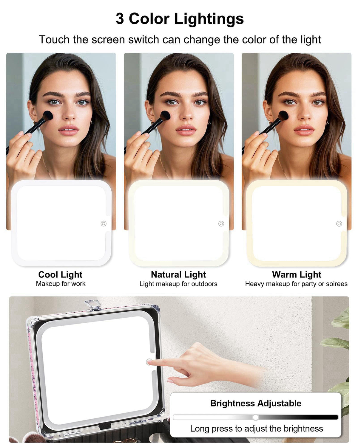 Relavel Makeup Bag with LED Mirror, Makeup Box Travel Train Case with Rechargeable Lighted Mirror, Cosmetic Brush Organi
