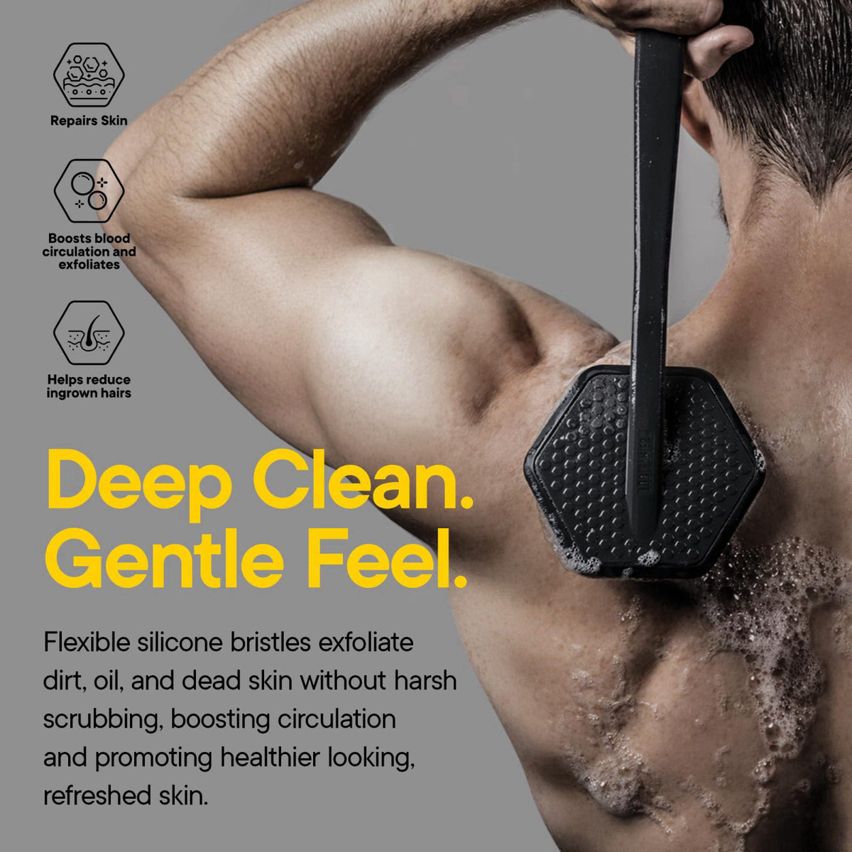 TOOLETRIES Silicone Back Scrubber for Shower, Body Brush - Charcoal – alternate angle